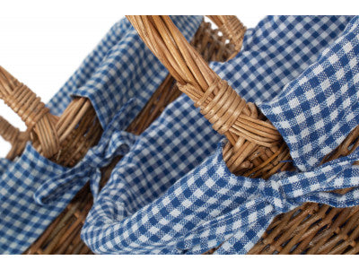 Basket, Set of 2 COUNTRY OVAL SHOPPER with BLUE & WHITE CHECKED LINING