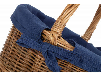Basket, CHILD'S COUNTRY OVAL SHOPPER with NAVY BLUE LINING