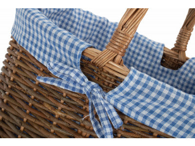 Basket, COUNTRY OVAL SHOPPER with BLUE & WHITE CHECKED LINING