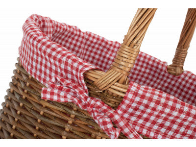 Basket, COUNTRY OVAL SHOPPER with RED & WHITE CHECKED LINING