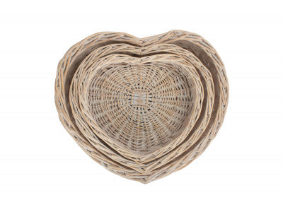 Basket, Set of 3 WHITE WASH HEART SHAPED TRAY