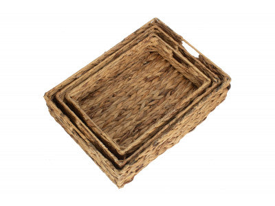Basket, Set of 3 SHALLOW RECTANGULAR WATER HYACINTH STORAGE BASKETS