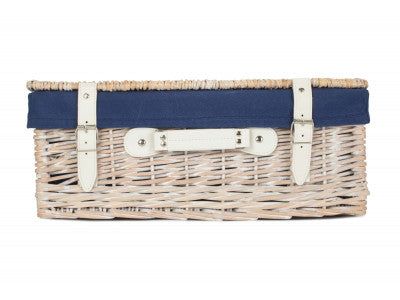 "Basket, 18" WHITE HAMPER with NAVY BLUE LINING"
