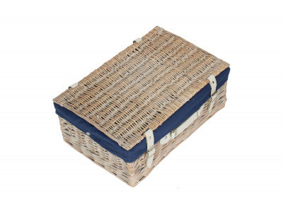 "Basket, 18" WHITE HAMPER with NAVY BLUE LINING"