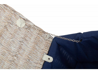 "Basket, 18" WHITE HAMPER with NAVY BLUE LINING"
