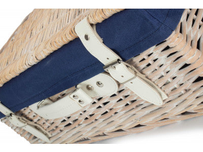 "Basket, 18" WHITE HAMPER with NAVY BLUE LINING"
