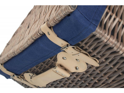 "Basket, 20" ANTIQUE WASH HAMPER with NAVY BLUE LINING"