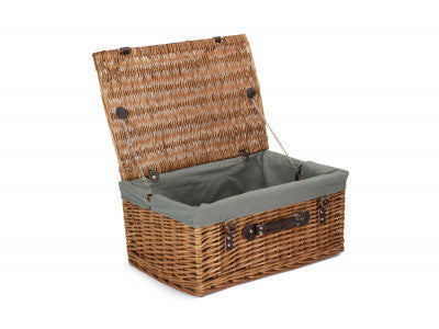 "Basket, 20" DOUBLE STEAMED HAMPER WITH GREY SAGE LINING"