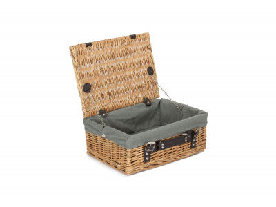 "Basket, 14" WICKER HAMPER with GREY SAGE LINING"