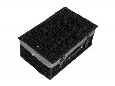 "Basket, 18" BLACK HAMPER with GREY SAGE LINING"