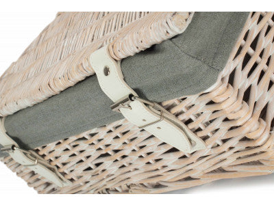 Basket, 14 inch EMPTY WICKER HAMPER BASKET - WHITE WASH - GREY SAGE LINING