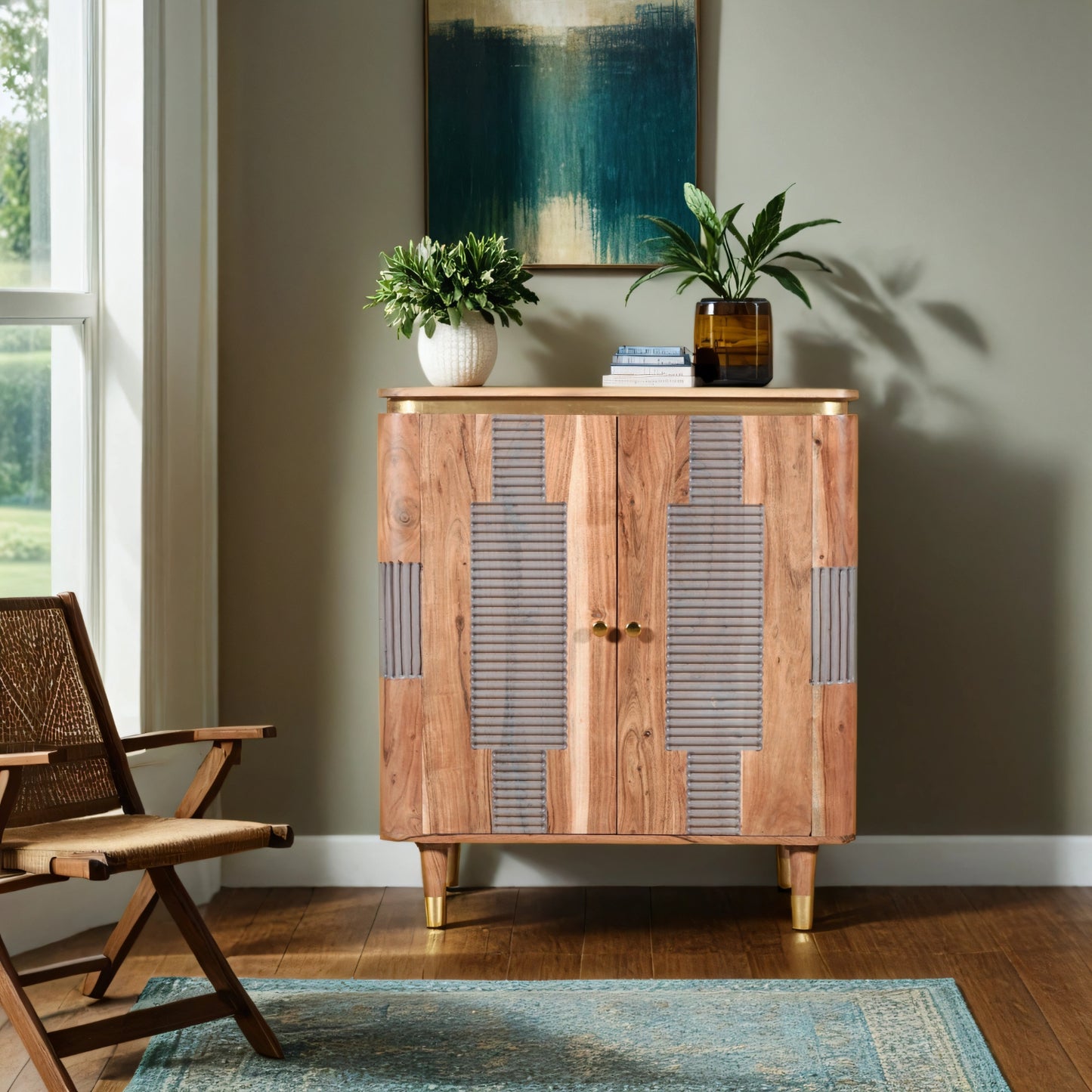 Acacia Wood 2 Doors Sideboard