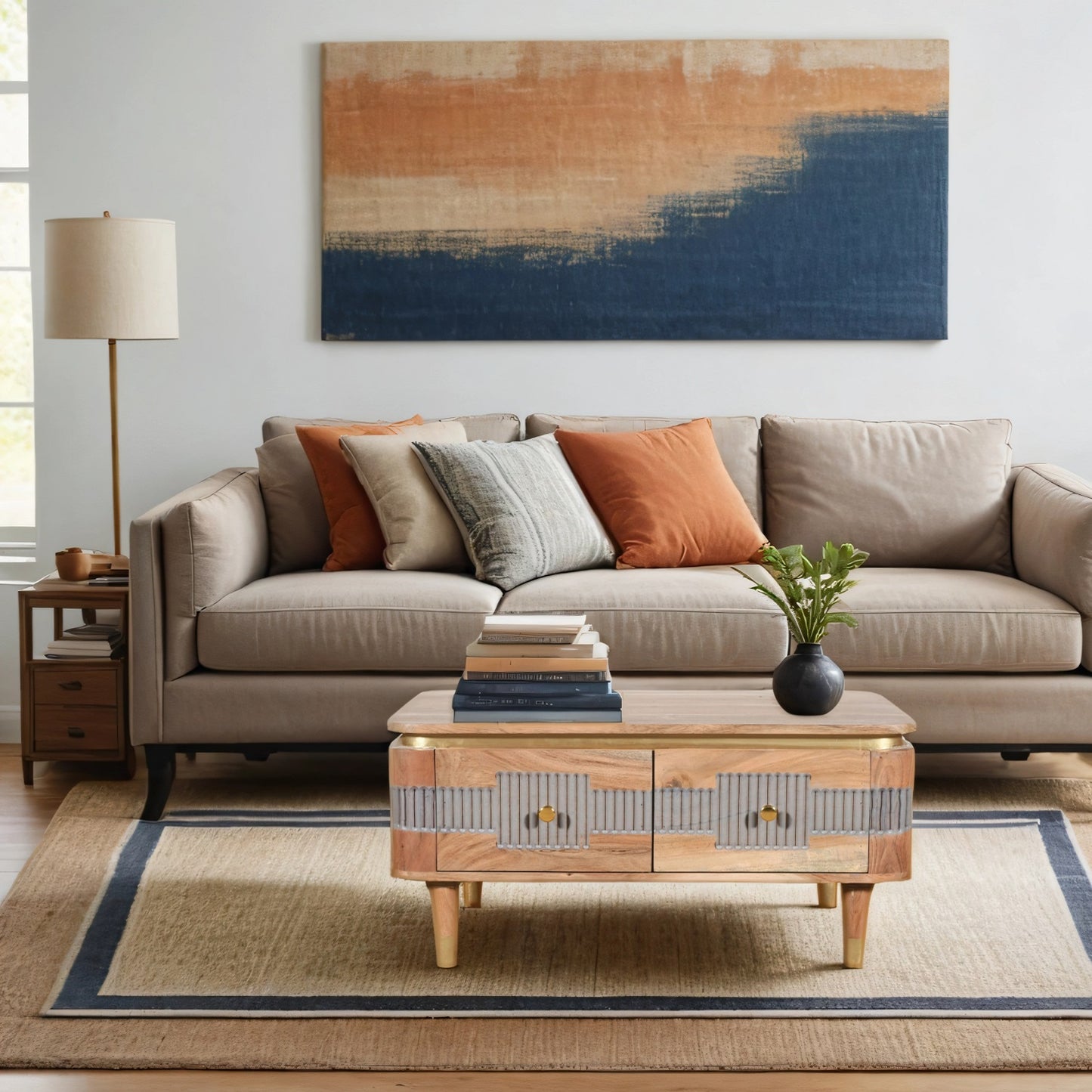 Acacia Wood 2 Drawers Coffee Table