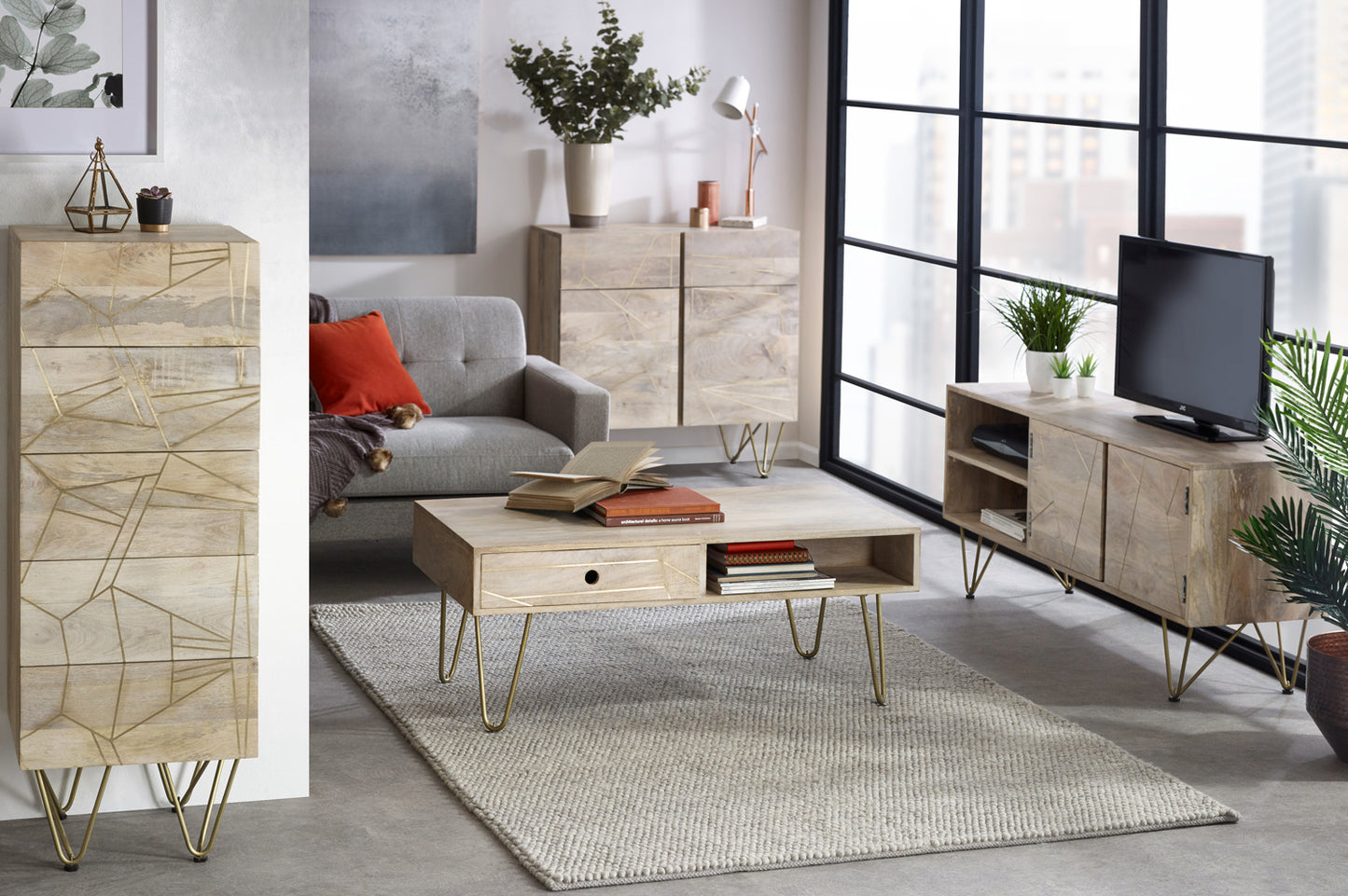 Light Gold Rectangular Coffee Table with Drawer