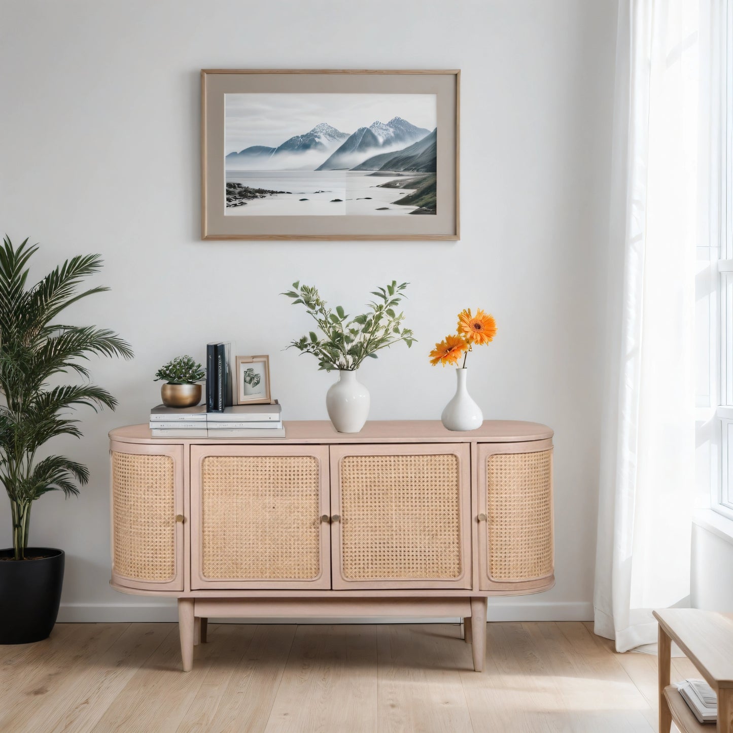 Cane & Mango Wood 4 Doors Sideboard