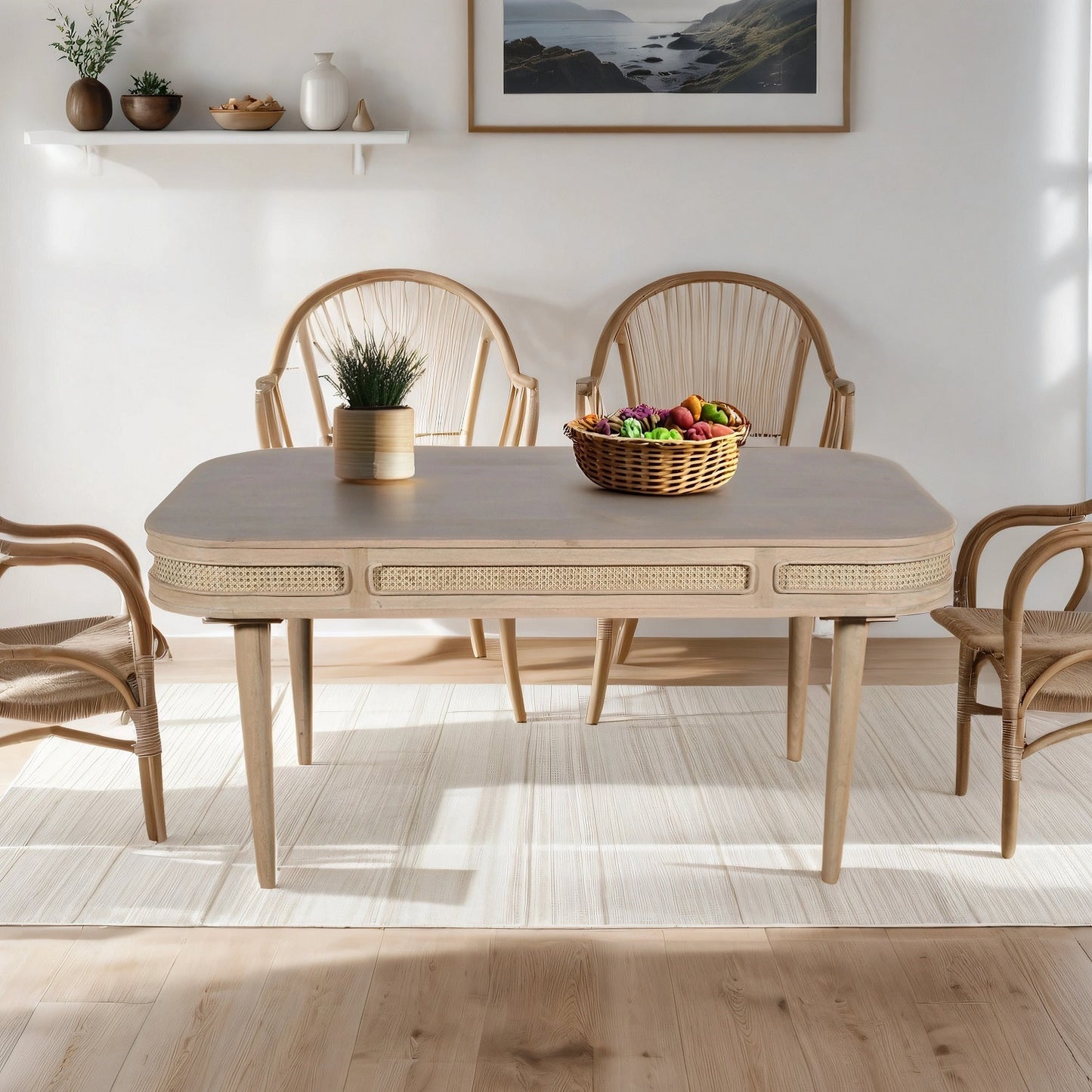 Cane & Mango Wood Dining Table 6 Seater