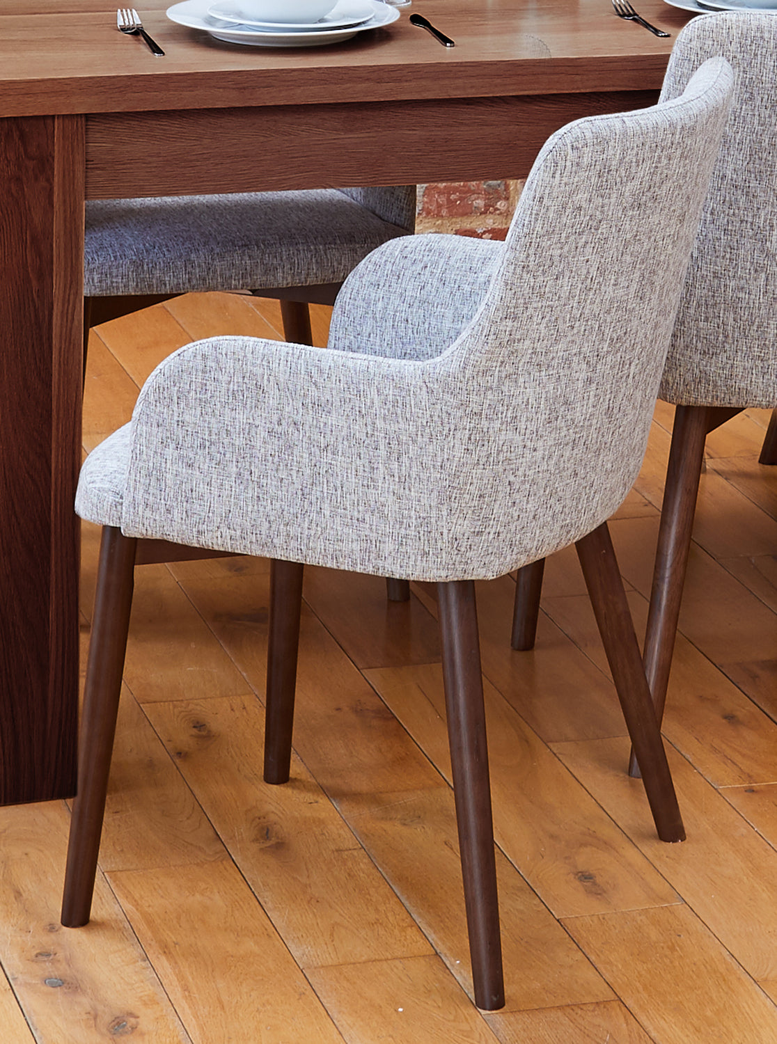 Walnut Light Grey Chair (Pack of two) : Pair of exquisite oak upholstered dining chairs. Part of the Walnut dining room furniture ranges