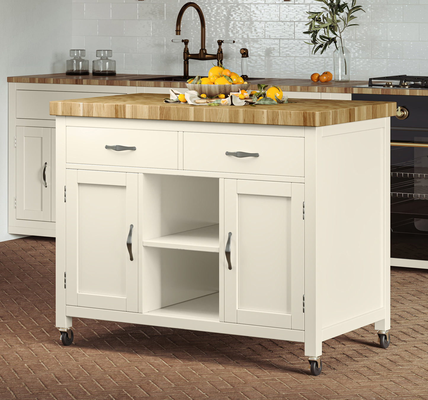Kitchen Island (Cream) with Butchers Block :