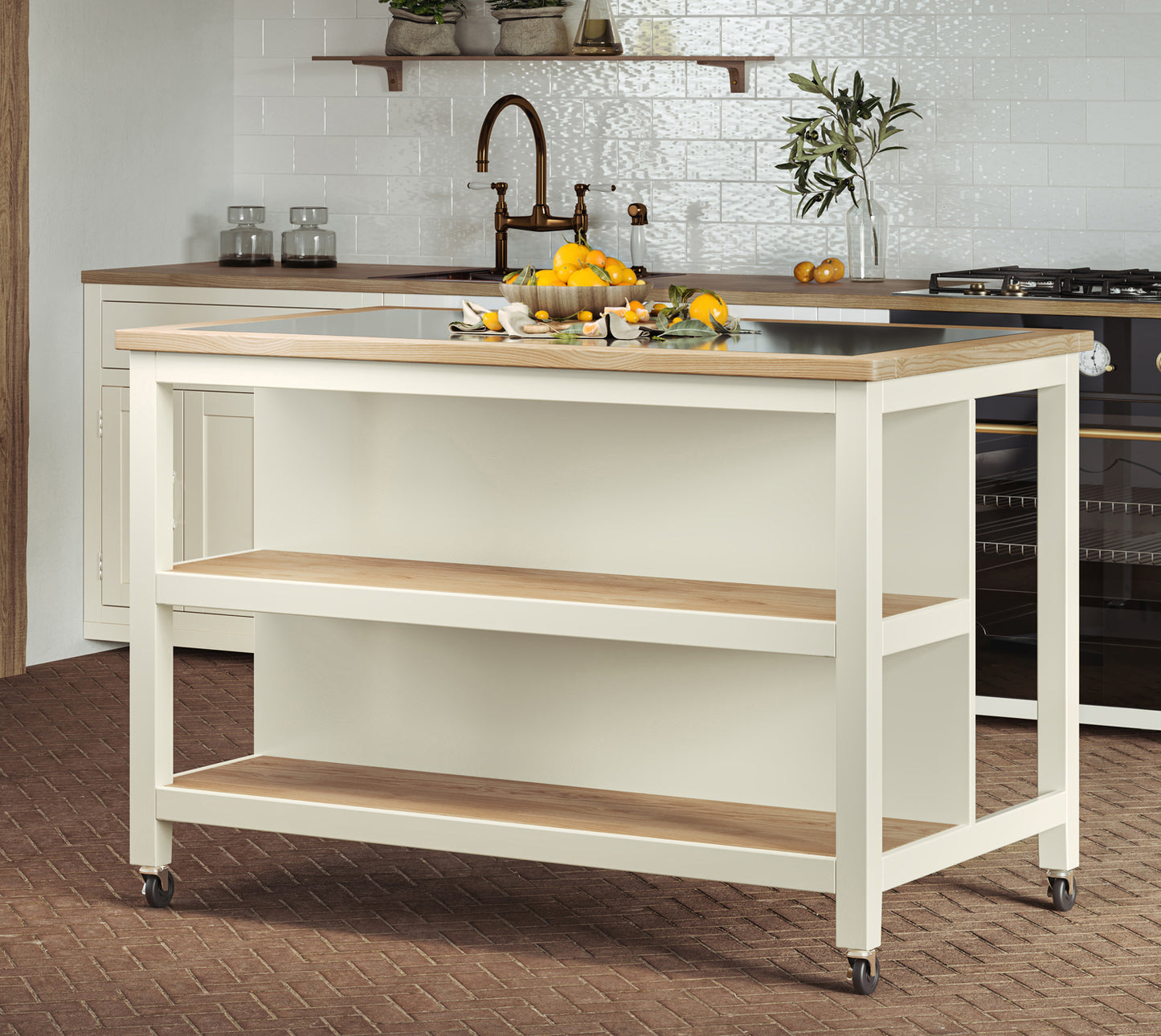 Kitchen Island (Cream) Open with Breakfast Bar :