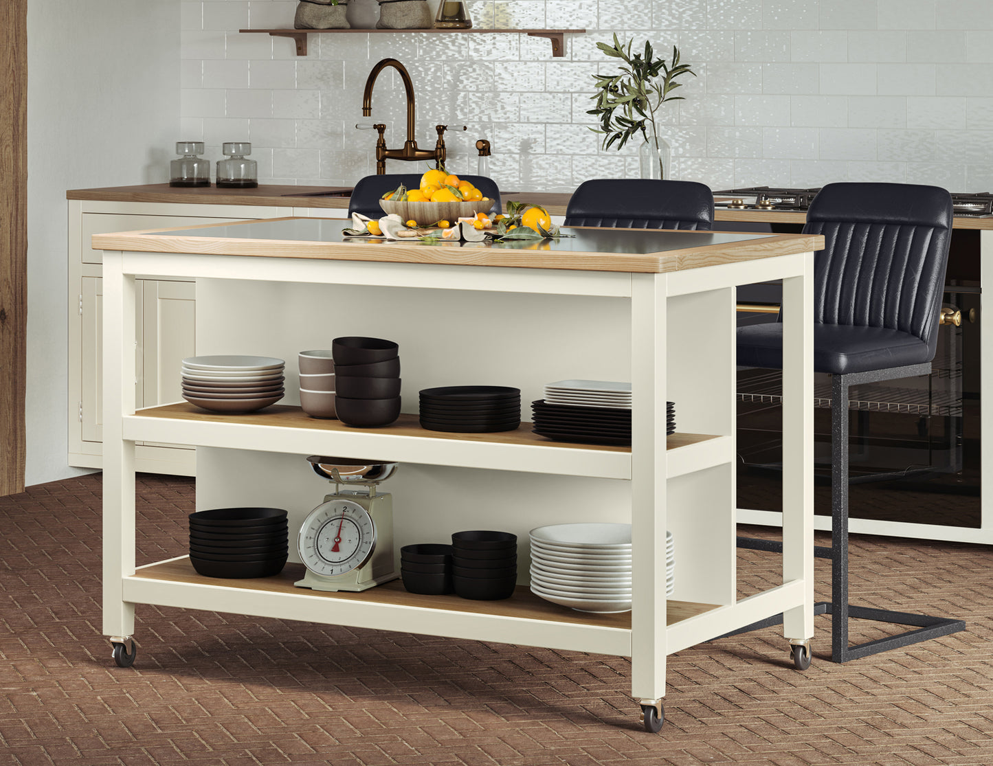 Kitchen Island (Cream) Open with Breakfast Bar :
