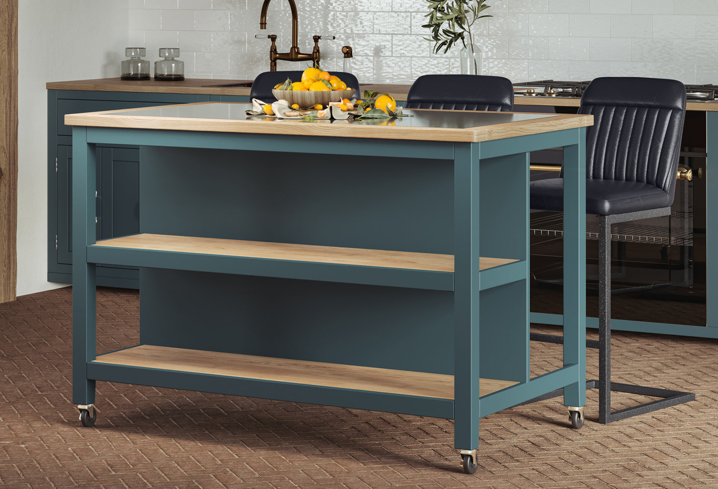Kitchen Island (Blue) Open with Breakfast Bar :