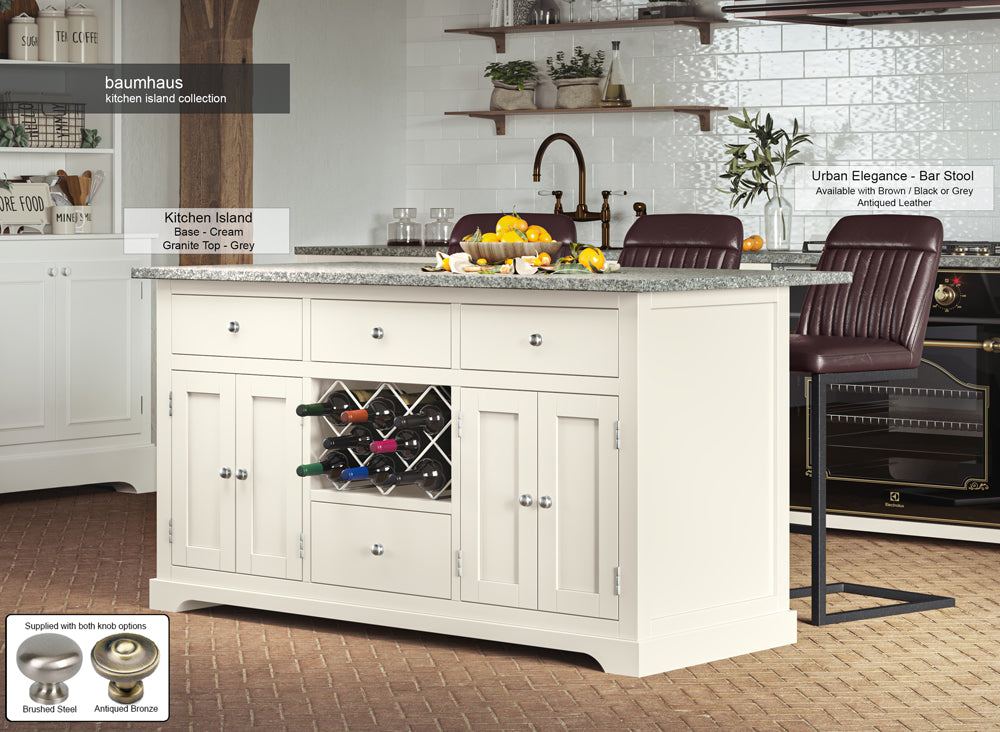 Cream Kitchen Island With Grey Granite Worktop : Stunning Cream Painted Kitchen Island with Grey Granite Worktop. Comes with wine racks, and a selection of either rustic or modern brushed steel handles and knobs