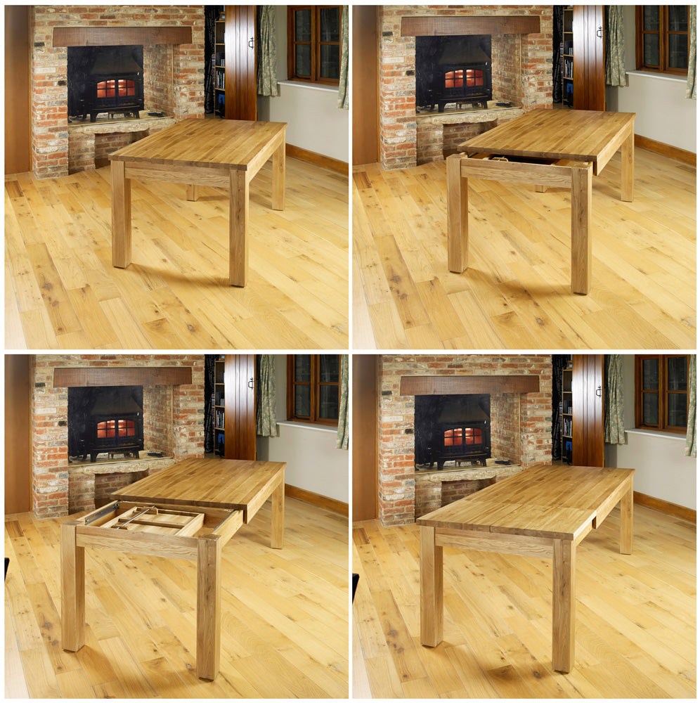 Hidden Extending Oak Dining Table (Seats 4-8) : oak extending six / eight seater dining table. Stylish solutions for contemporary dining. Part of the Oak dining room furniture range.