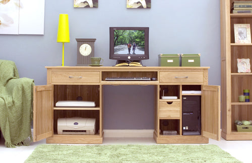 Oak Large Hidden Office Twin Pedestal Desk : Oak large 'hidden office' twin pedestal computer desk. Stylish solutions for contemporary living. Part of the Oak home office furniture range.