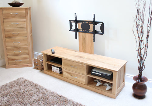 Oak Mounted Widescreen Television Cabinet : Oak widescreen television (TV) and DVD cabinet with fully adjustable television mounting bracket. Stylish solutions for contemporary living. Part of the Oak living room furniture range.