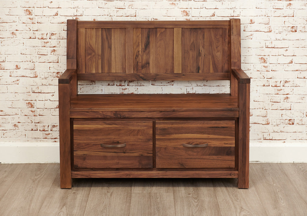 Walnut Monks Bench with Shoe Storage : Walnut shoe cupboard. Stylish storage solutions for contemporary living. Part of the walnut hall furniture range.
