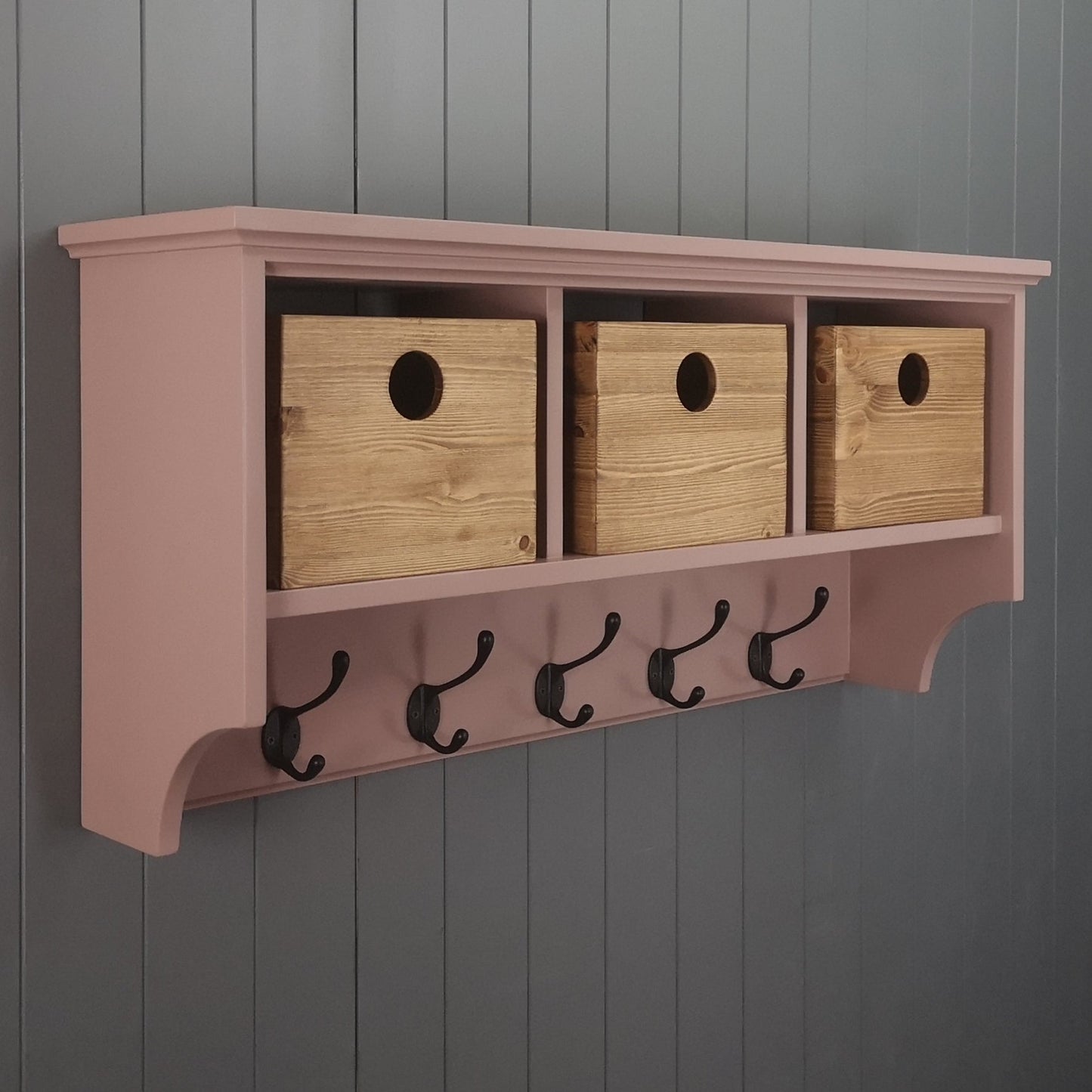 Shoe bench coat rack hallway set with large storage basket & storage box baskets