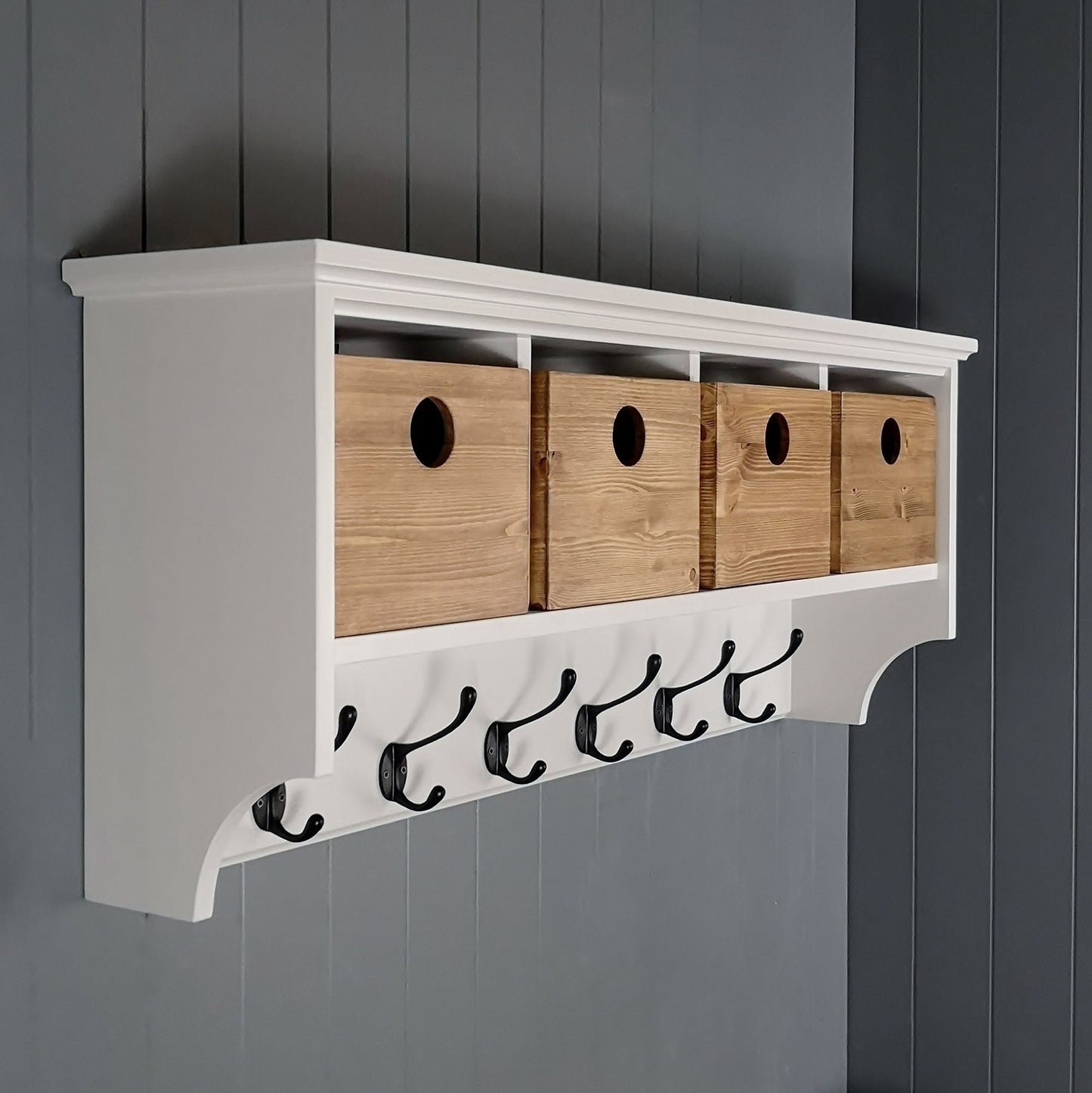 Shoe bench coat rack hallway set with large storage basket & storage box baskets