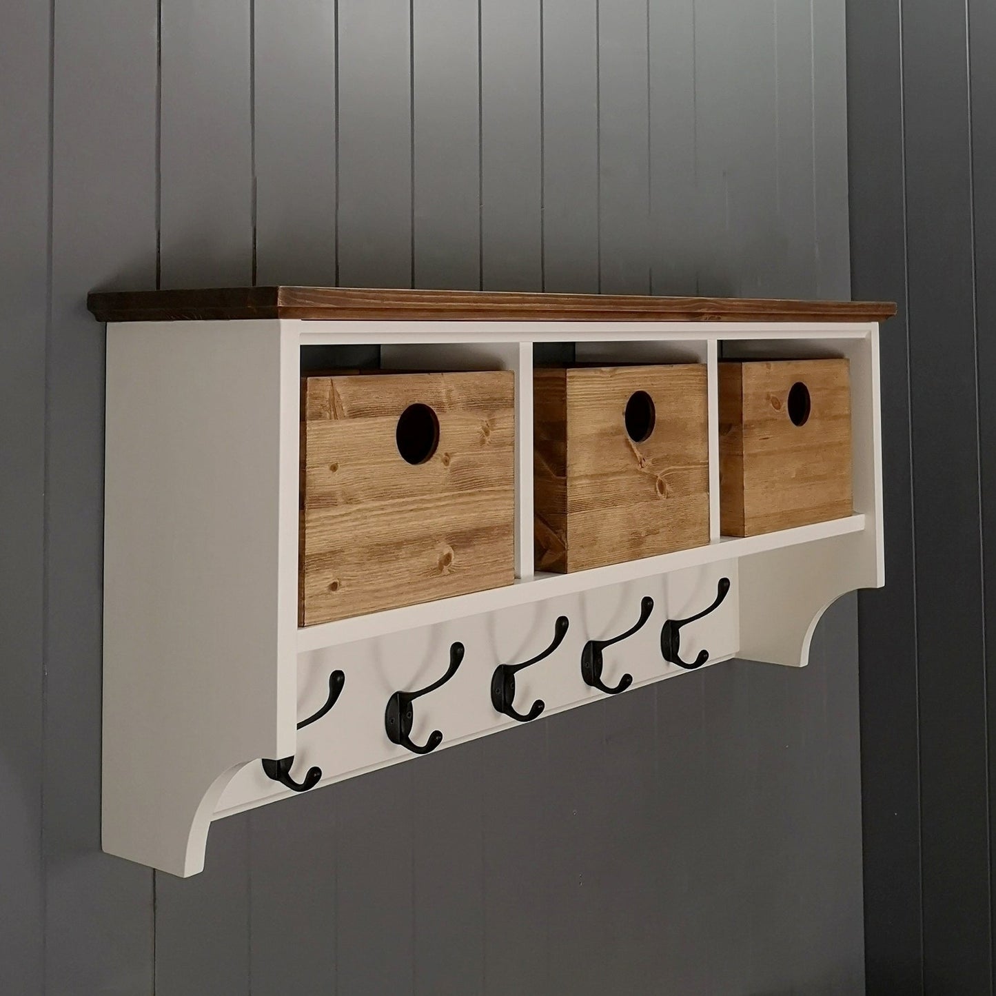 Shoe bench coat rack hallway set with large storage basket & storage box baskets