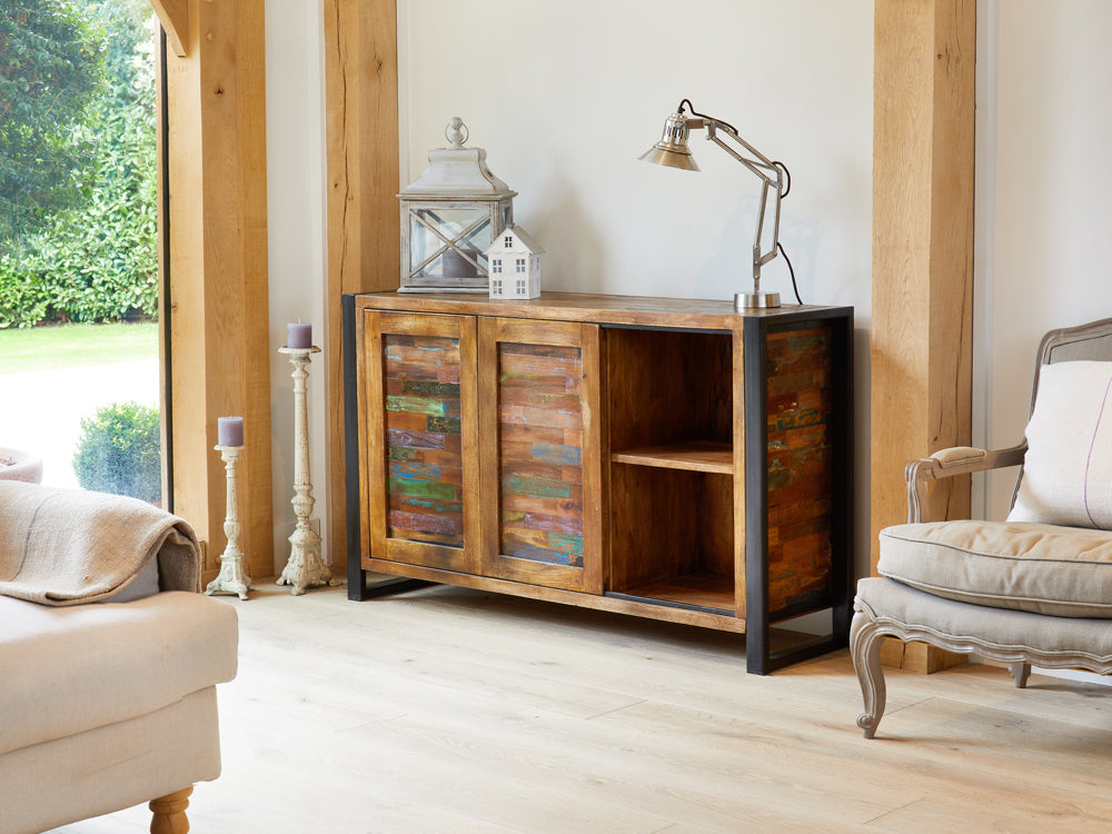Sideboard : sideboard. Made from reclaimed wood salvaged from old buildings in southern India. Part of the range, colourful furniture for stylish living.