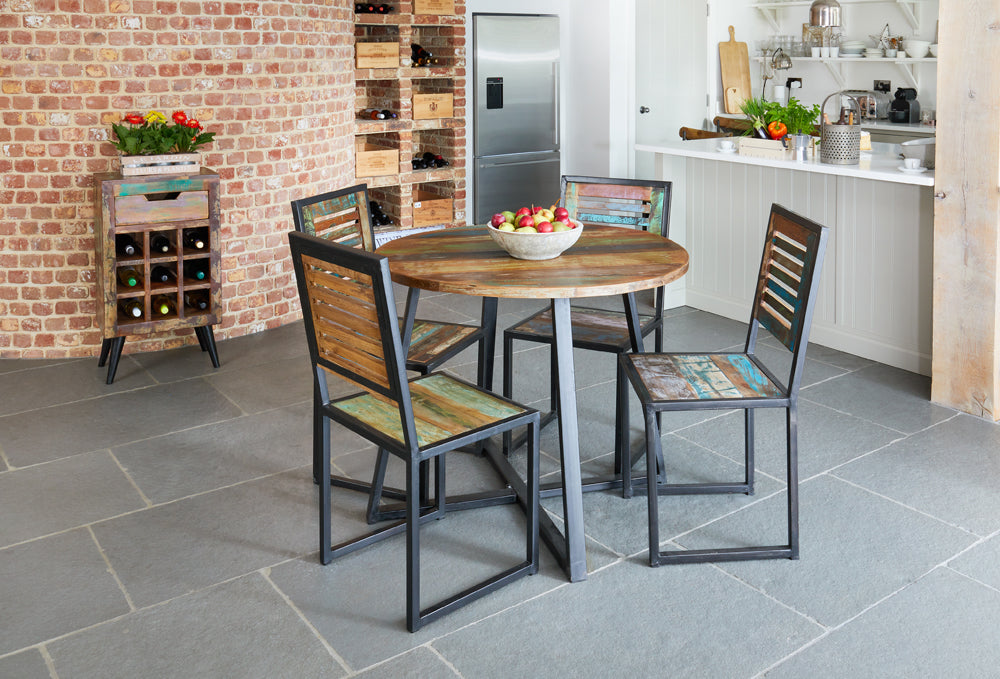 Round Dining Table (100cm x 100cm) : round dining table. Made from reclaimed wood salvaged from old buildings in southern India. Part of the range, colourful furniture for stylish living.
