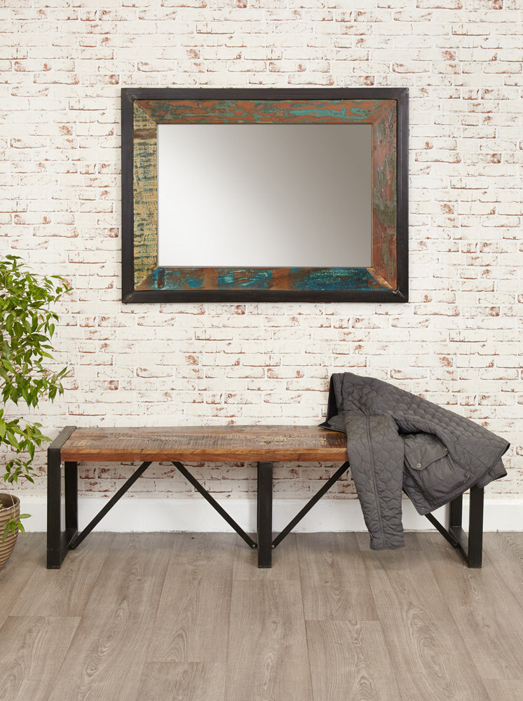 Mirror large (Hangs landscape or portrait) : mirror large. hangs landscape or portrait Made from reclaimed wood salvaged from old buildings in southern India. Part of the range, colourful furniture for stylish living.