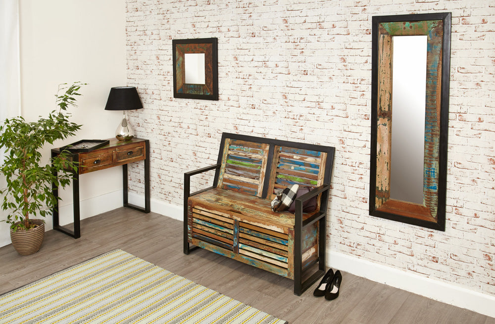 Mirror Medium (Hangs landscape or portrait) : medium mirror. hangs landscape or portrait Made from reclaimed wood salvaged from old buildings in southern India. Part of the range, colourful furniture for stylish living.