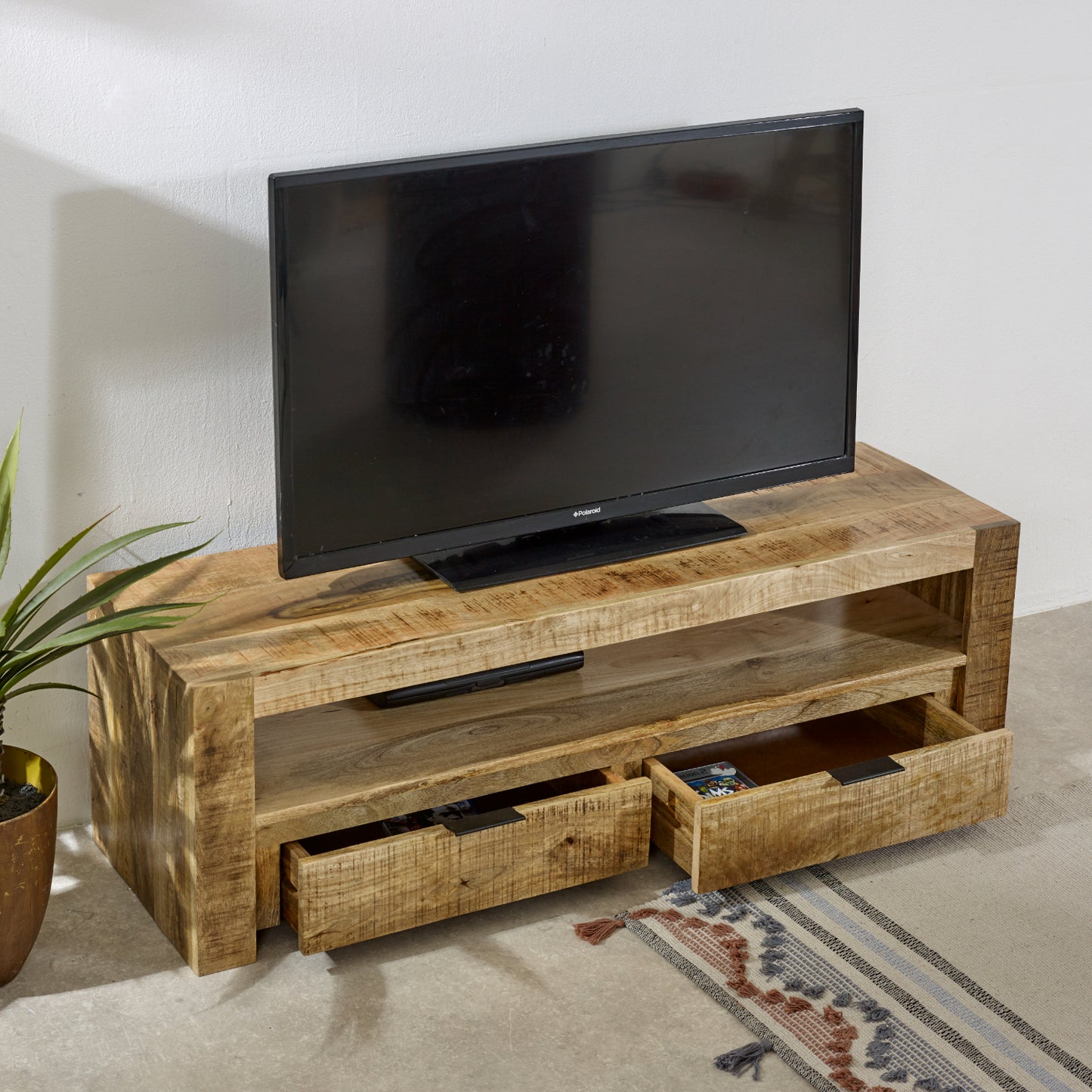 Solid Wood Tv Stand With 2 Drawers