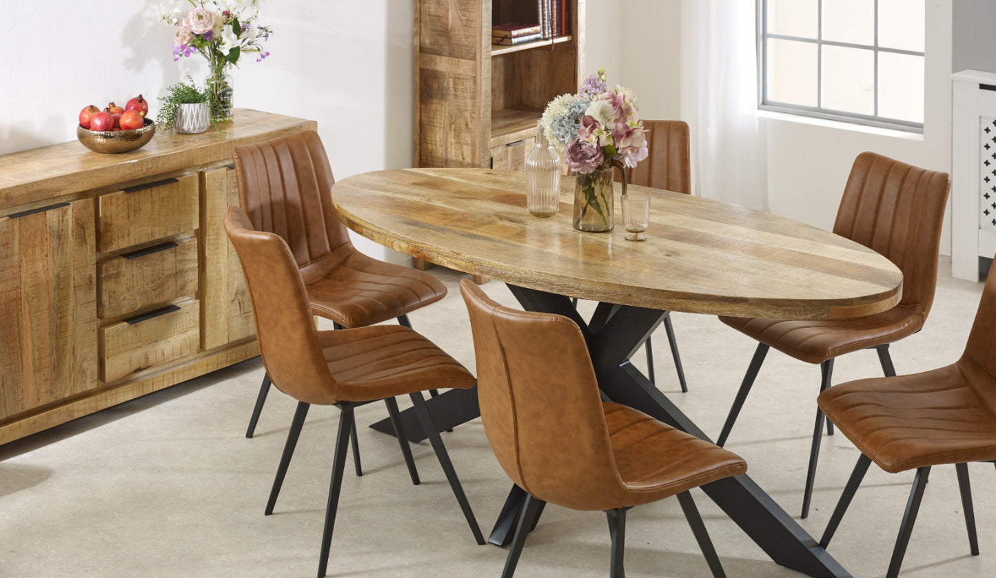 Solid Wood & Metal Oval Dining Table 6-8 Seater