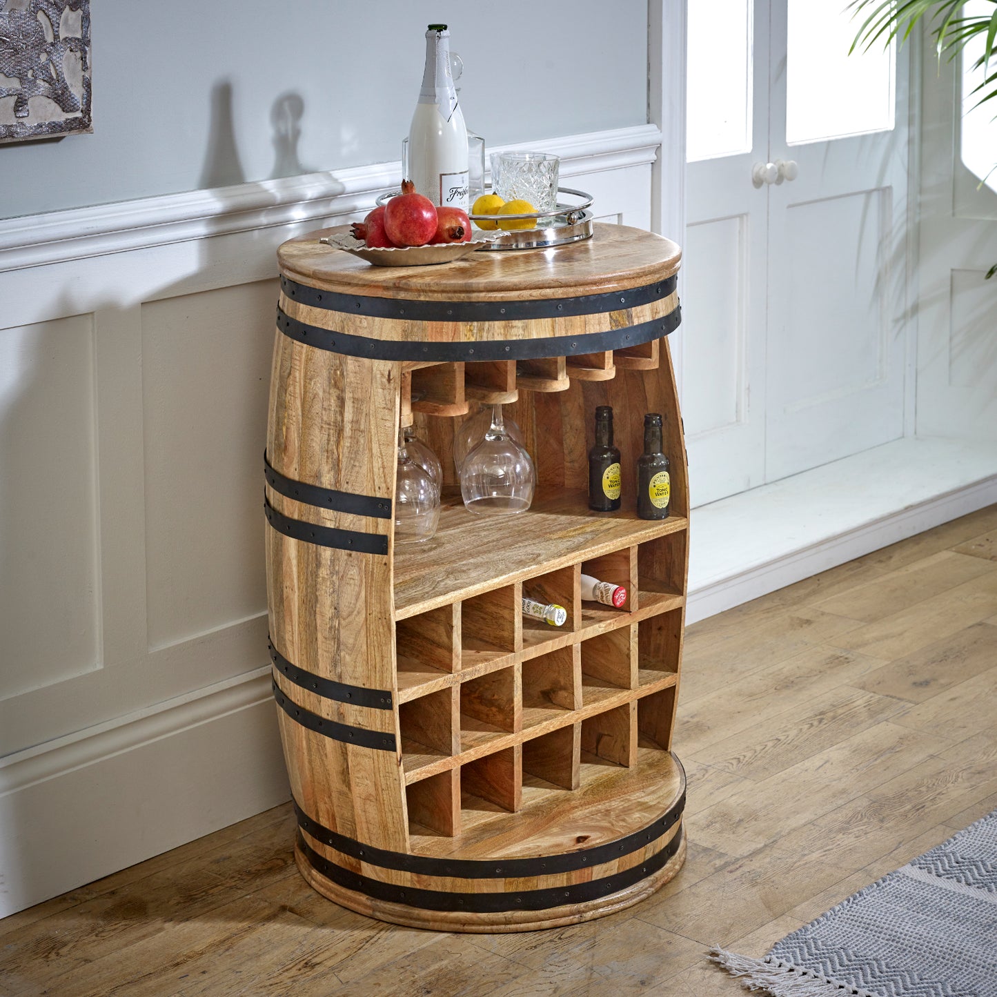 Solid Dark Wood Barrel Wine Sideboard