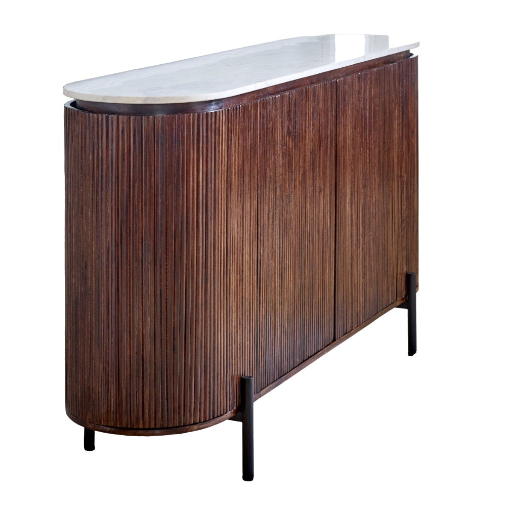 Mango Wood Sideboard With Marble Top & Metal Legs