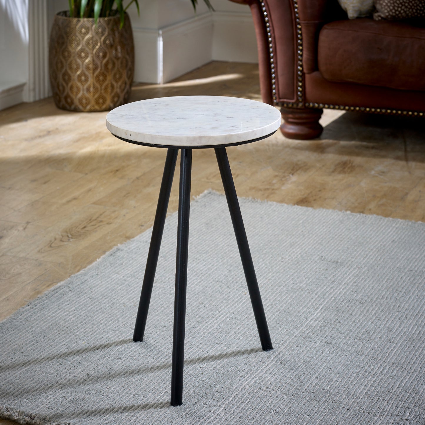 Side Table With White Marble Top & Metal Legs