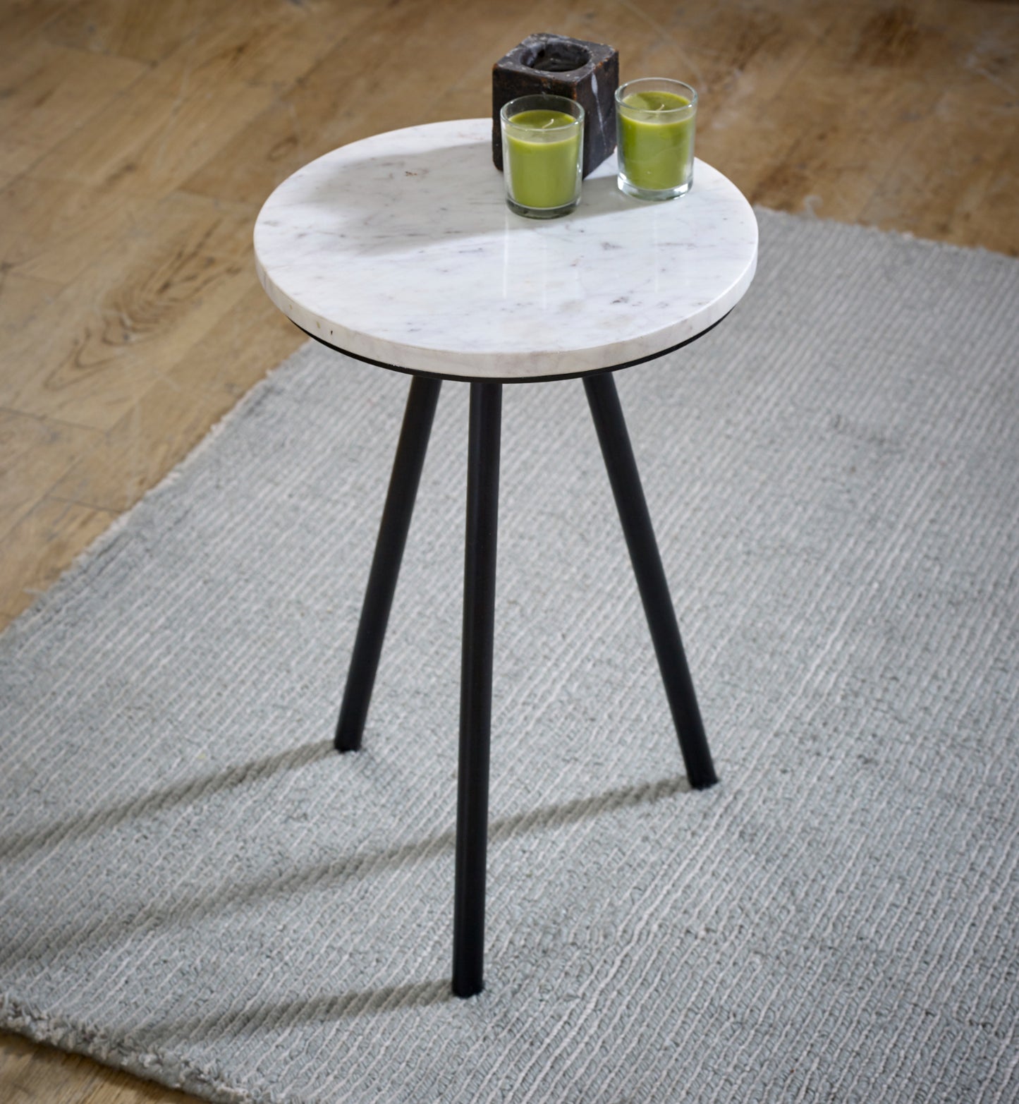 Side Table With White Marble Top & Metal Legs