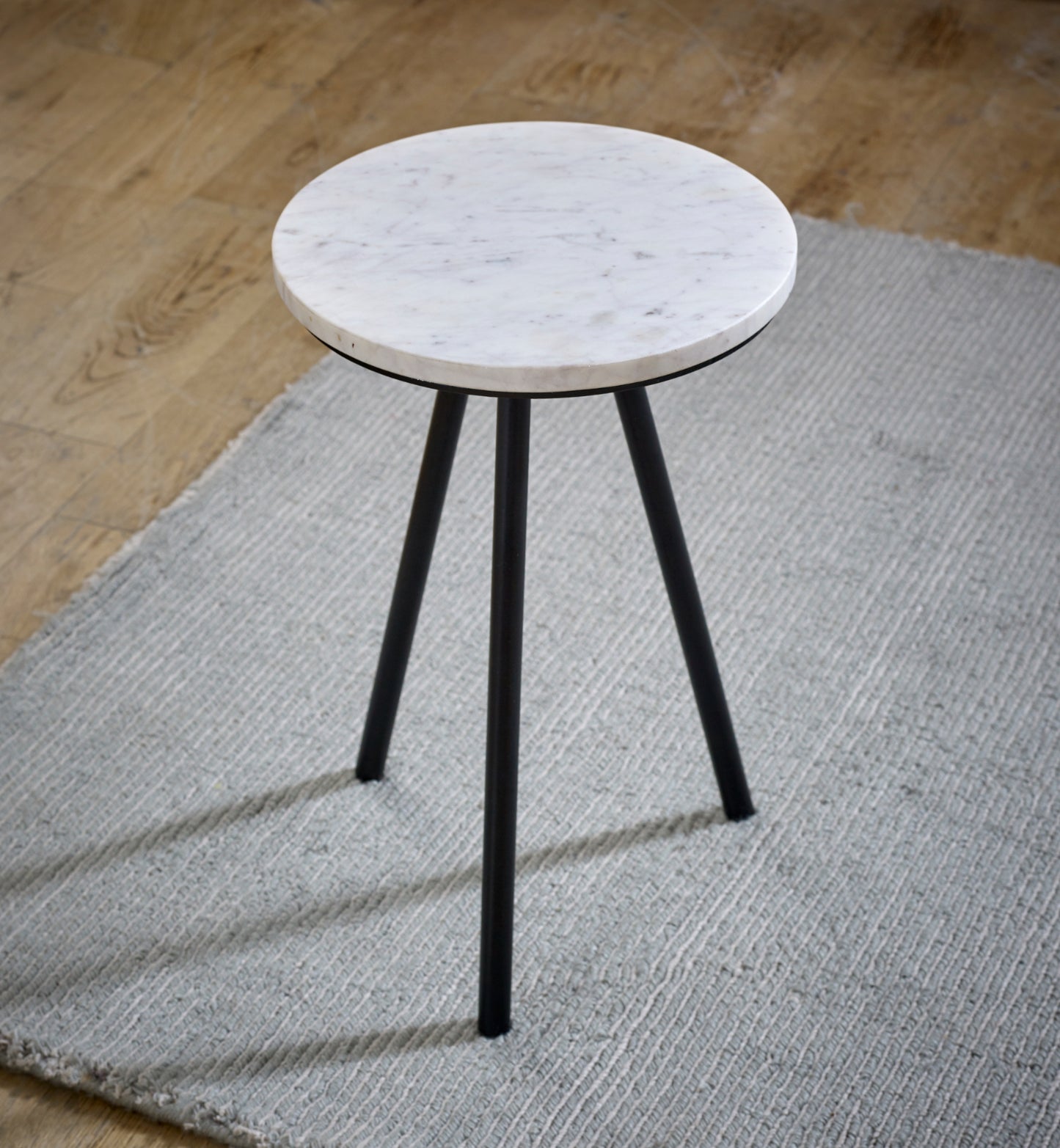 Side Table With White Marble Top & Metal Legs