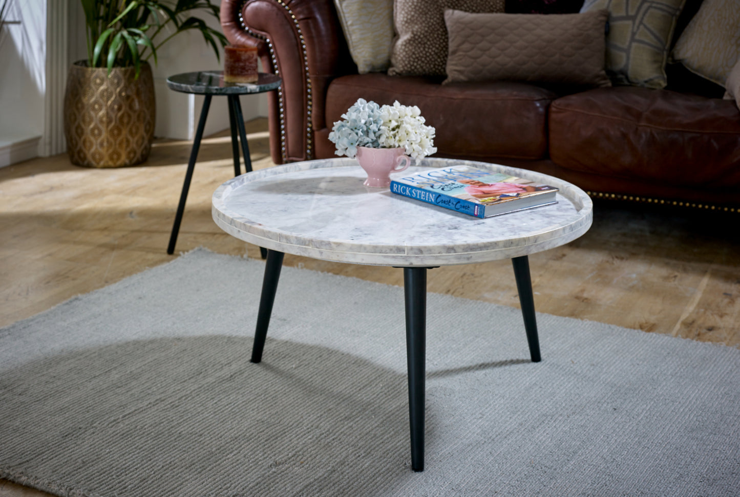 Coffee Table With Marble Top And Metal Legs