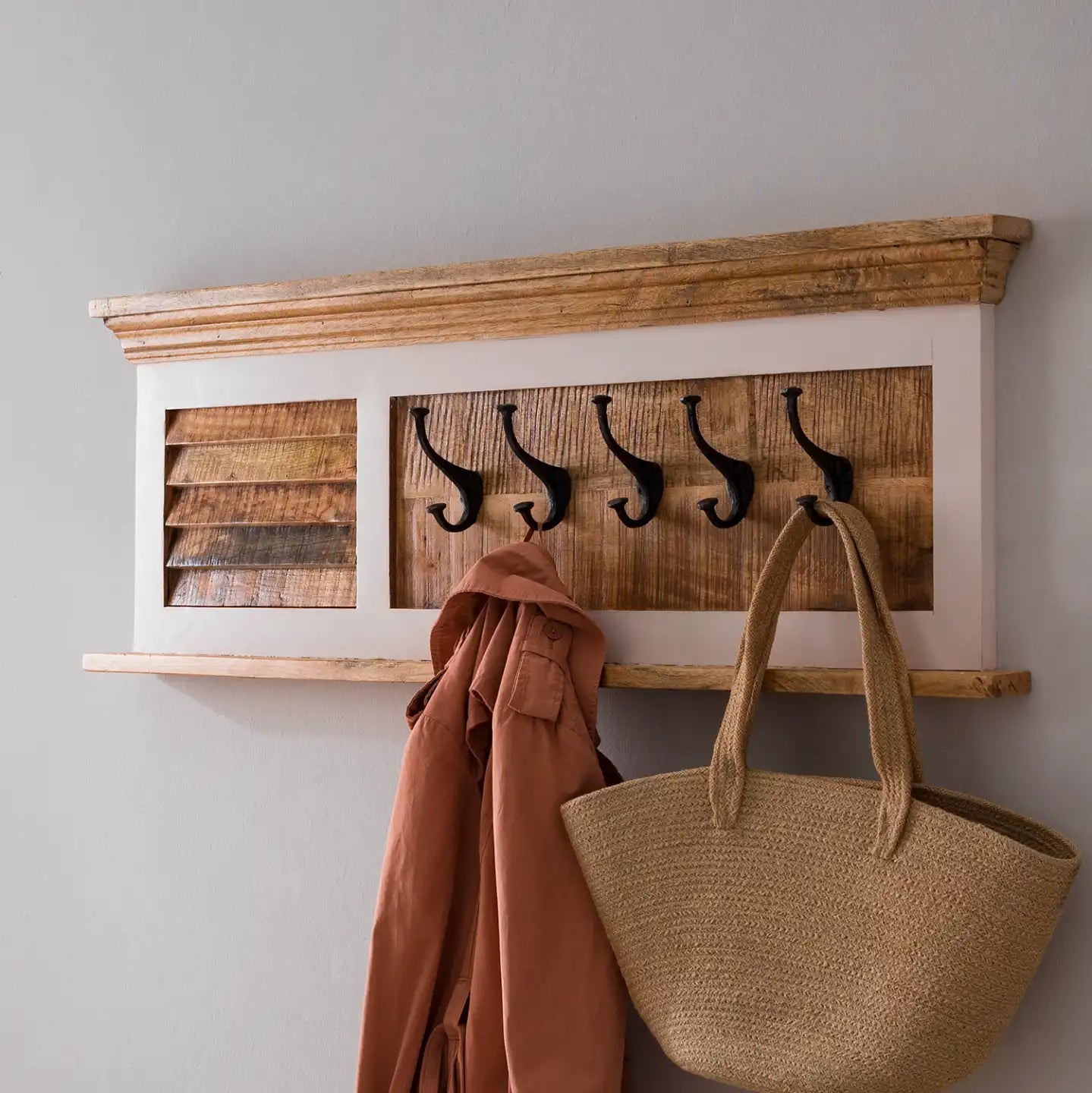 Wood Shoe Rack & Hanger Wall Hook Set