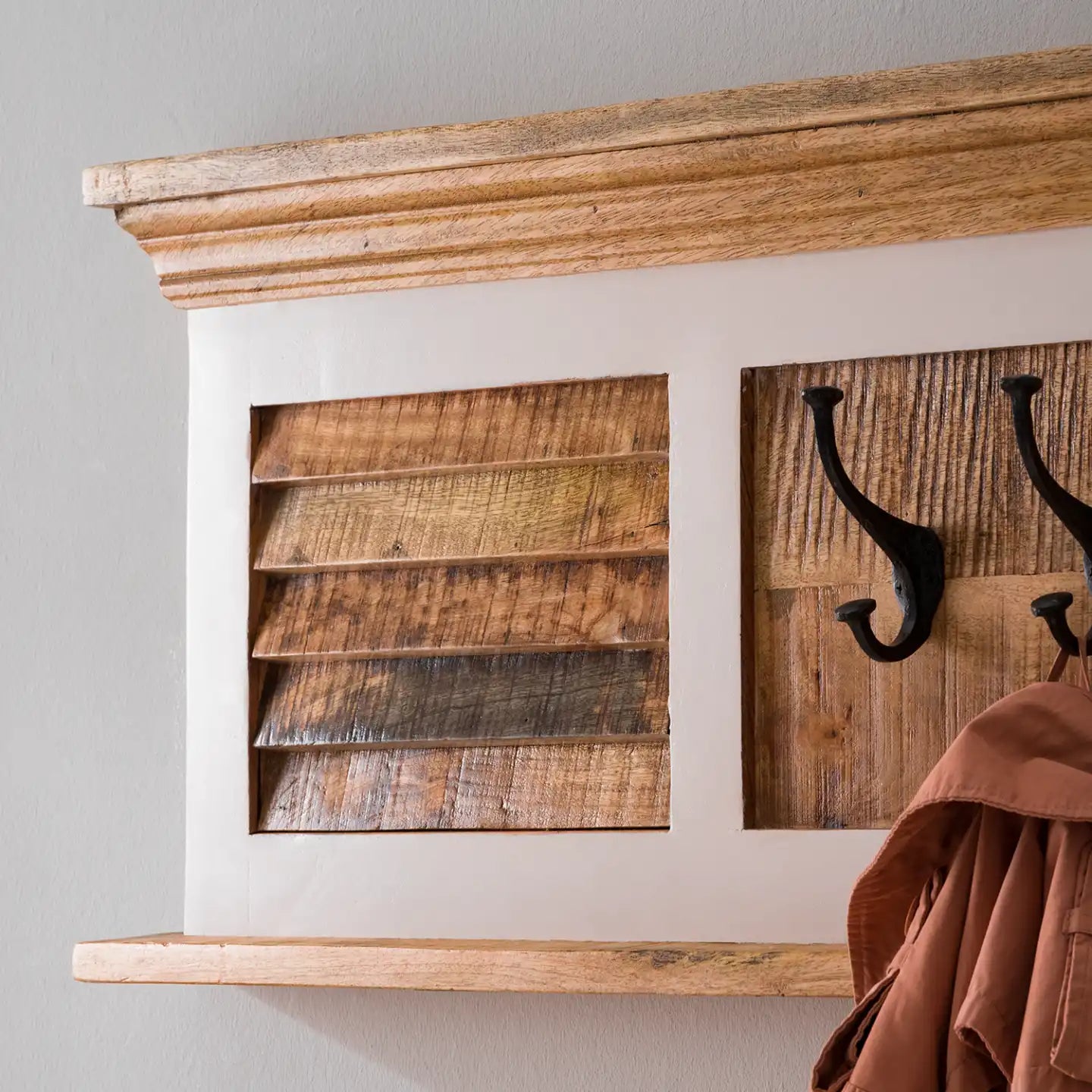 Wood Shoe Rack & Hanger Wall Hook Set
