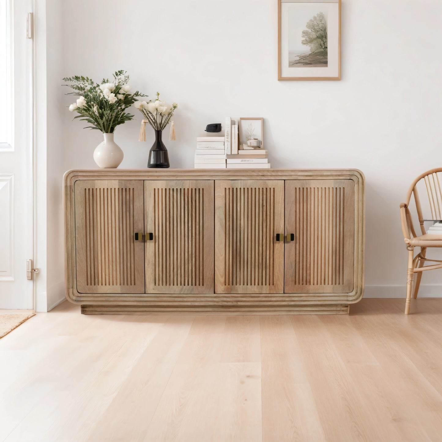 Carved Mango Wood 4 Doors Large Sideboard