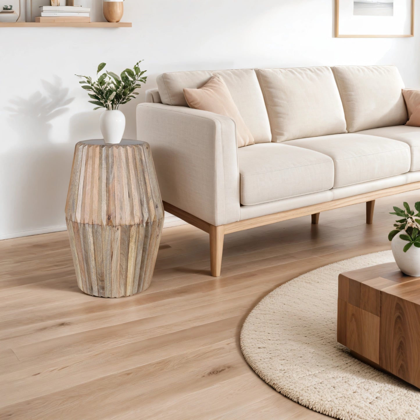 Carved Mango Wood Side Table