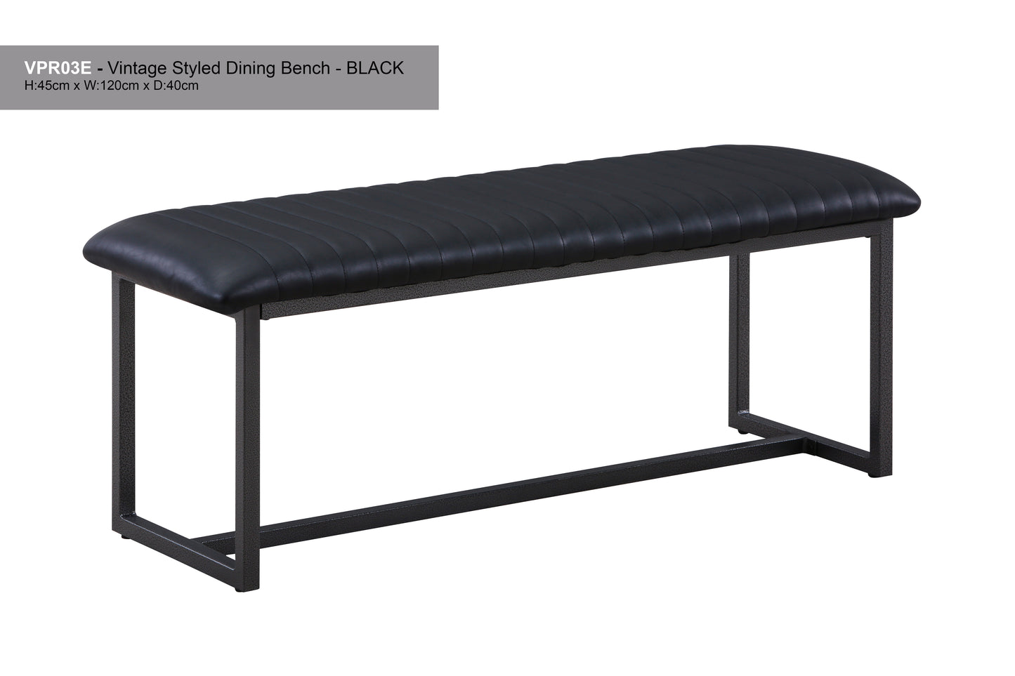Vintage Styled Black PU Leather Dining Bench : Reclaimed Range, Black Leather, Steel Framed Dining Bench With Antiqued, Distressed Leather, stylish